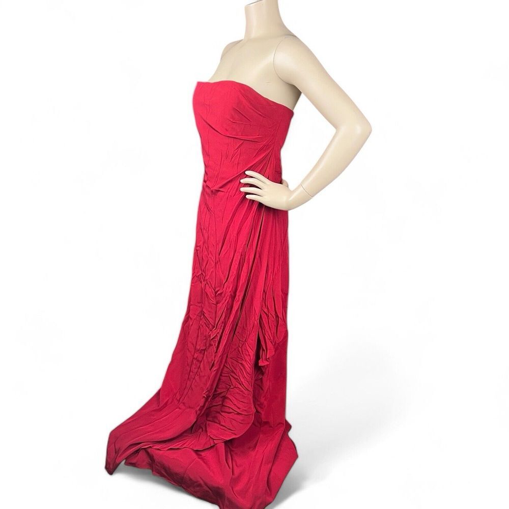 Vintage Teri Jon Rickie Freeman Red Silk Strapless Gown Sz 12 Corset Side Drape